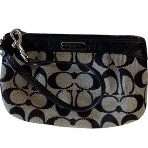 Coach Monogram Wristlet in Black & Gray With Baby Blue lining
